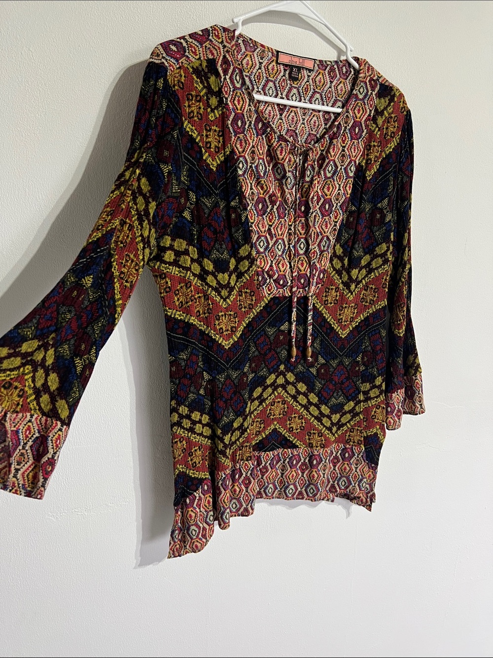 Olive Hill Boho Printed V-Neck Long Sleeve Top in Multi